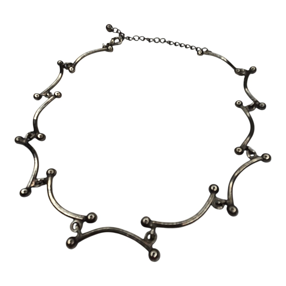 Vintage Collar Necklace Metal Silver 13-16" Grey Modernist Bar Link - Picture 4 of 6